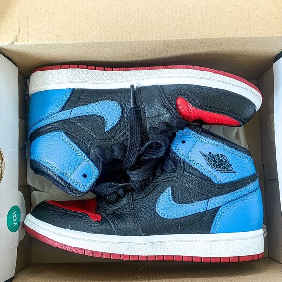 JORDAN 1 High OG (PS) Black Dark Powder Blue Children Shoes Size 1 Y w/ Box - Picture 5 of 5